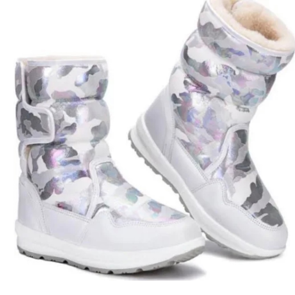 Gently Worn Camouflage Design Plush Warm Anti Slip Kids Winter Boots